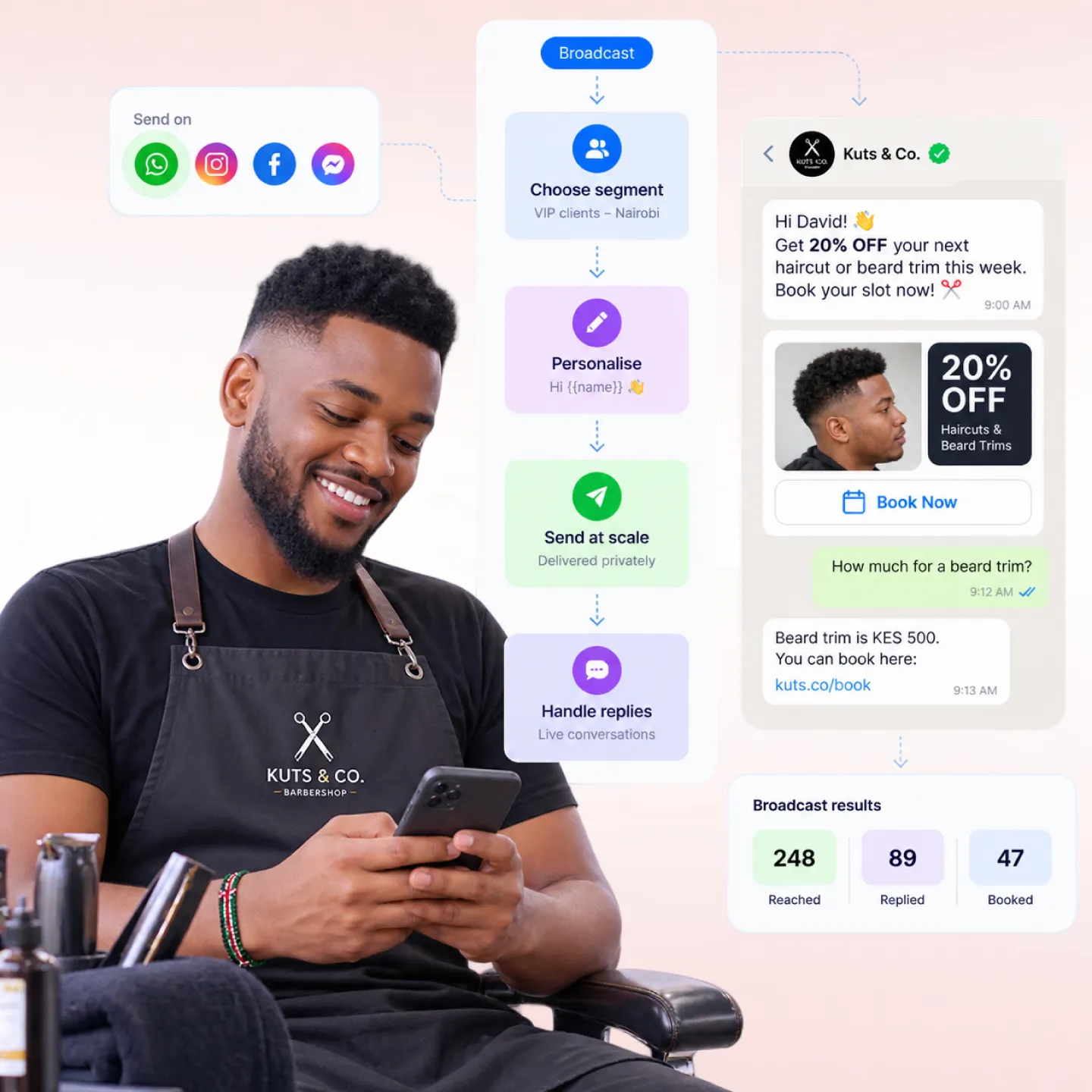 Nautix broadcast capabilities: targeting, personalisation, scale, two-way replies