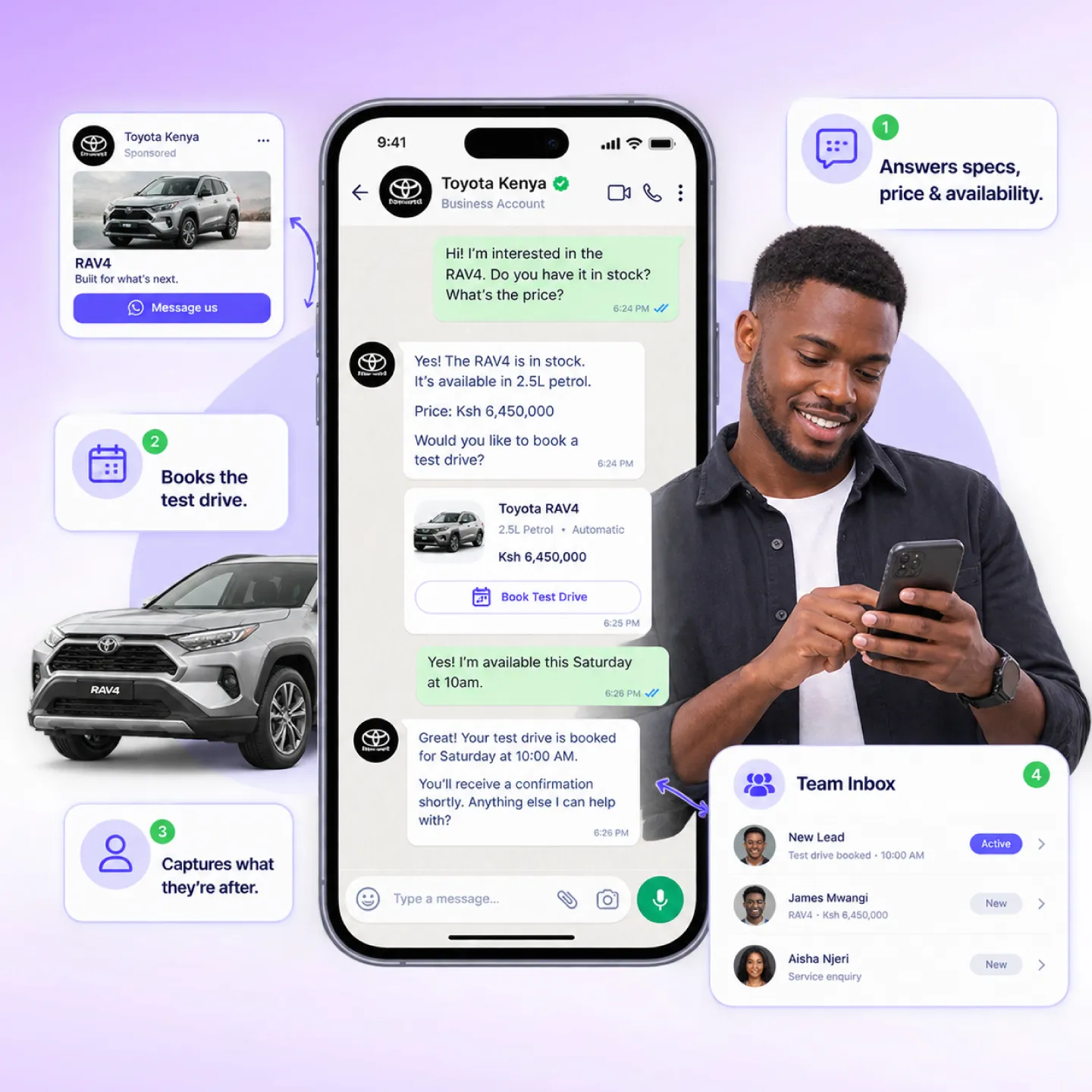 Nautix booking a test drive from a WhatsApp enquiry
