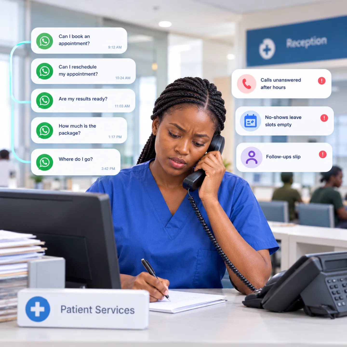 Clinic front desk overwhelmed with patient calls
