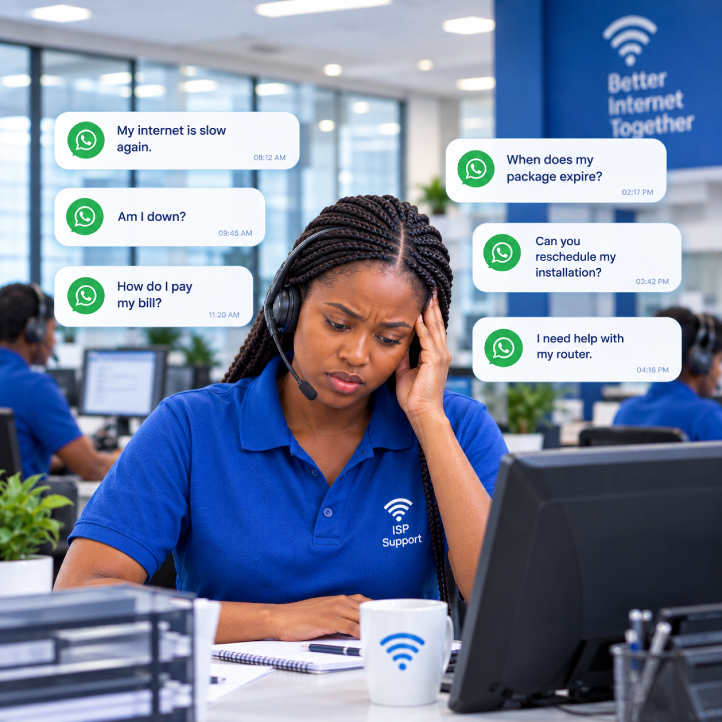 ISP support agent overwhelmed by duplicate first-line questions