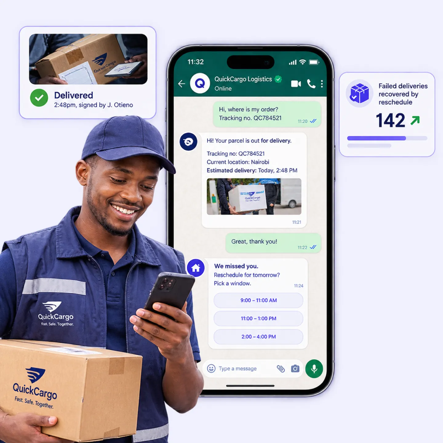 Nautix confirming delivery and capturing failed-delivery reschedules
