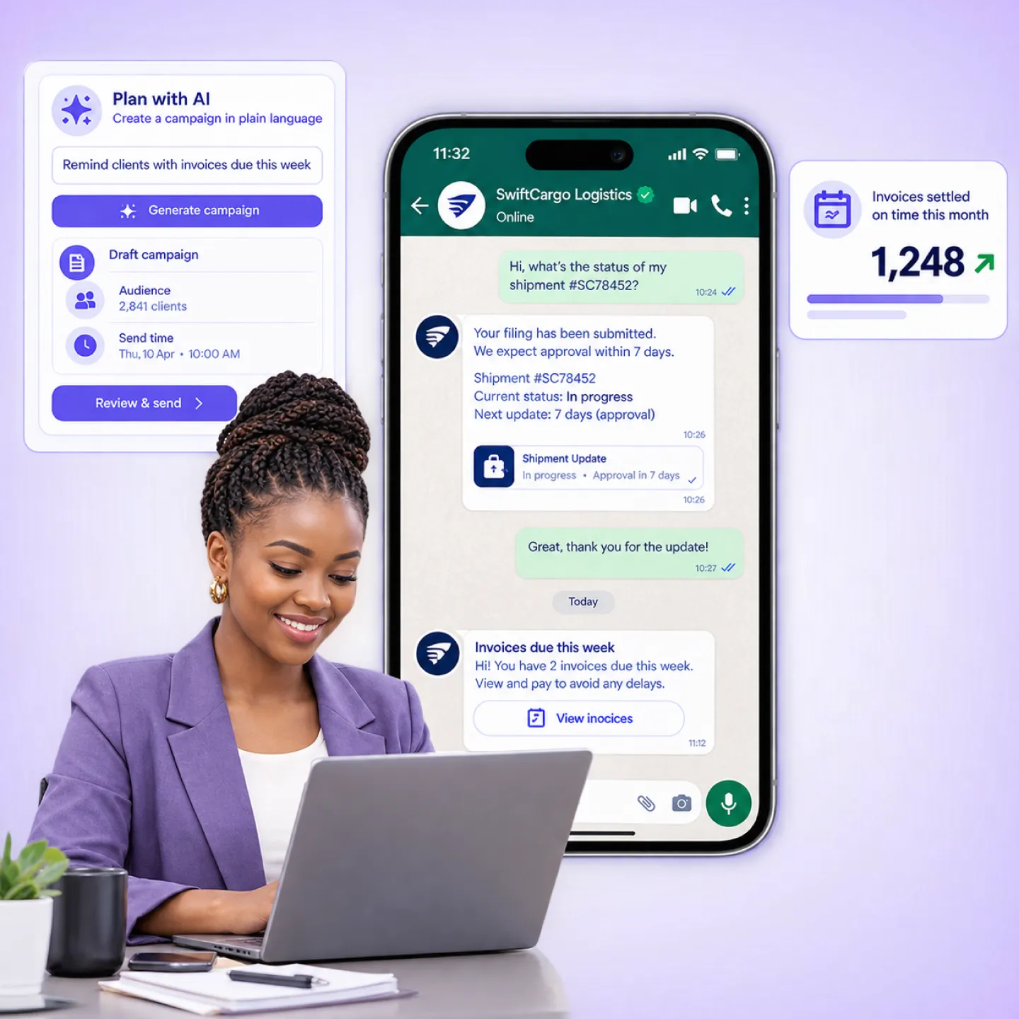 Nautix sending progress updates, invoice reminders, and re-engagement campaigns