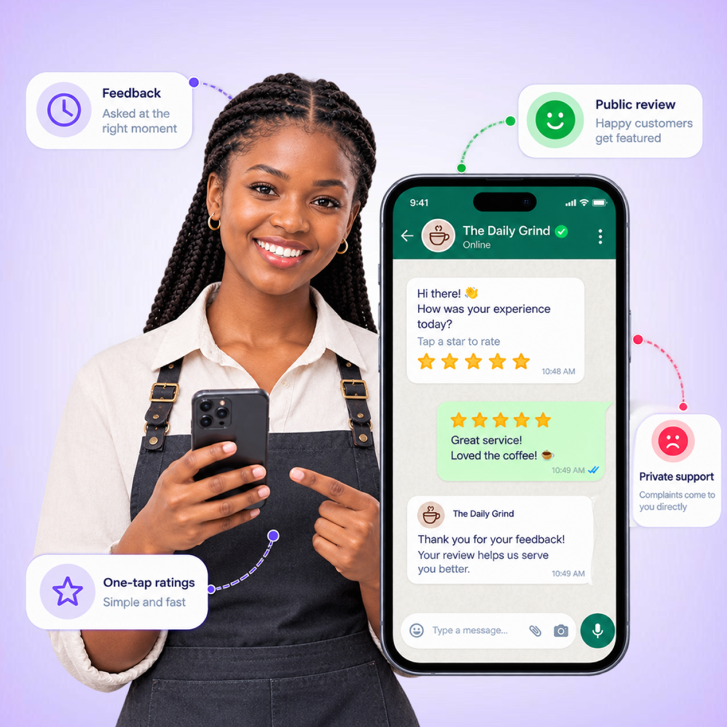 Nautix reviews and feedback capabilities: perfect timing, one-tap ratings, sentiment routing, complaint interception